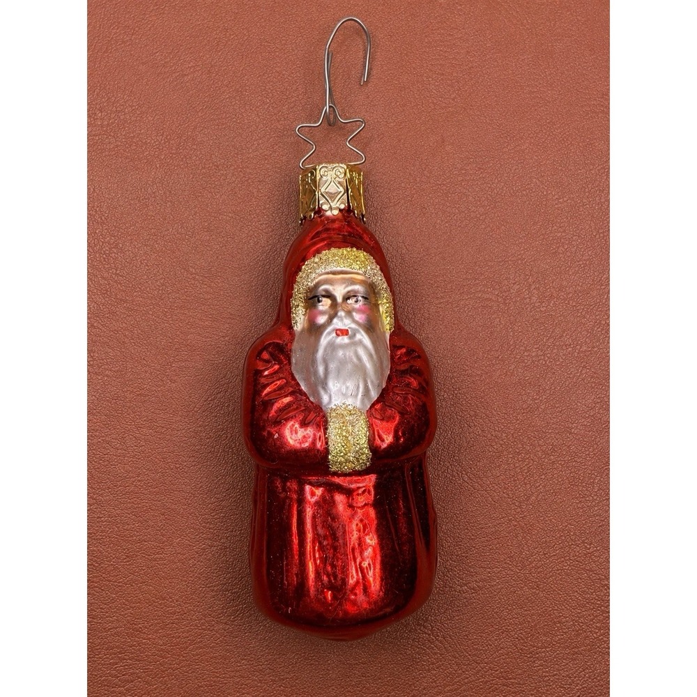 VTG Inge Glas Germany Santa Claus Glass Christmas Ornament 3.25" Red